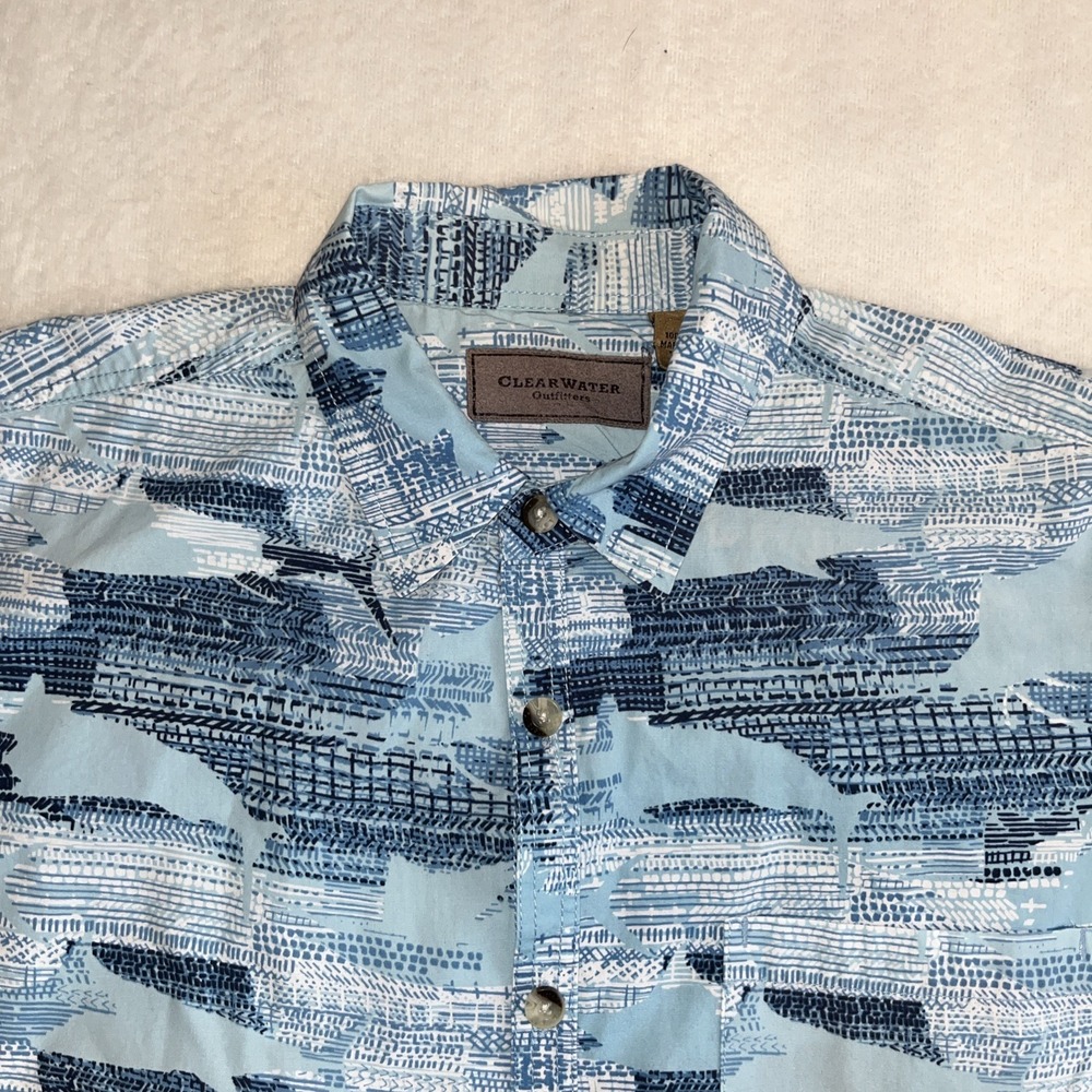 Clear Water Outfitters Shirt Mens XL Blue Hawaiian Tropical Button Up Cotton‎